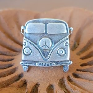 Sterling Silver VW Volkswagen Camper Van Bus Ring Retro Hippie Peace